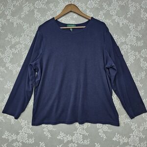 Lauren Ralph Lauren Women's Top 3X Navy Blue Long Sleeve 100% Cotton‎ Casual